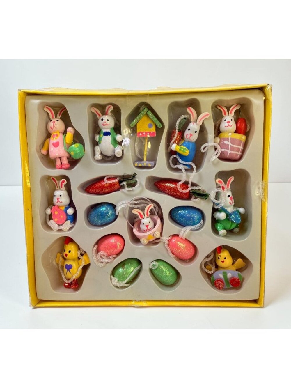 Vintage Easter Hanging Miniature Ornaments Set of 18 Bunny Chick Eggs Carrots